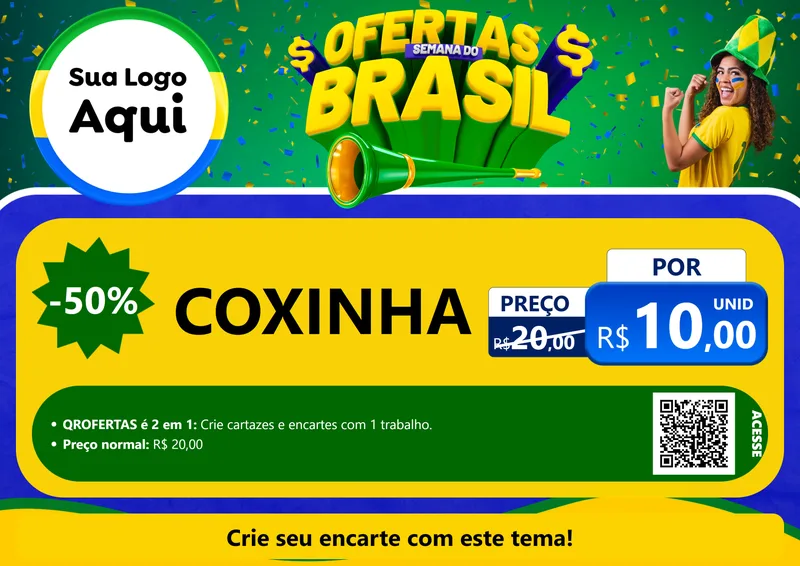 Modelo de Cartaz para Cartaz A4 Horizontal com o tema Ofertas Semana do Brasil para Salgadaria