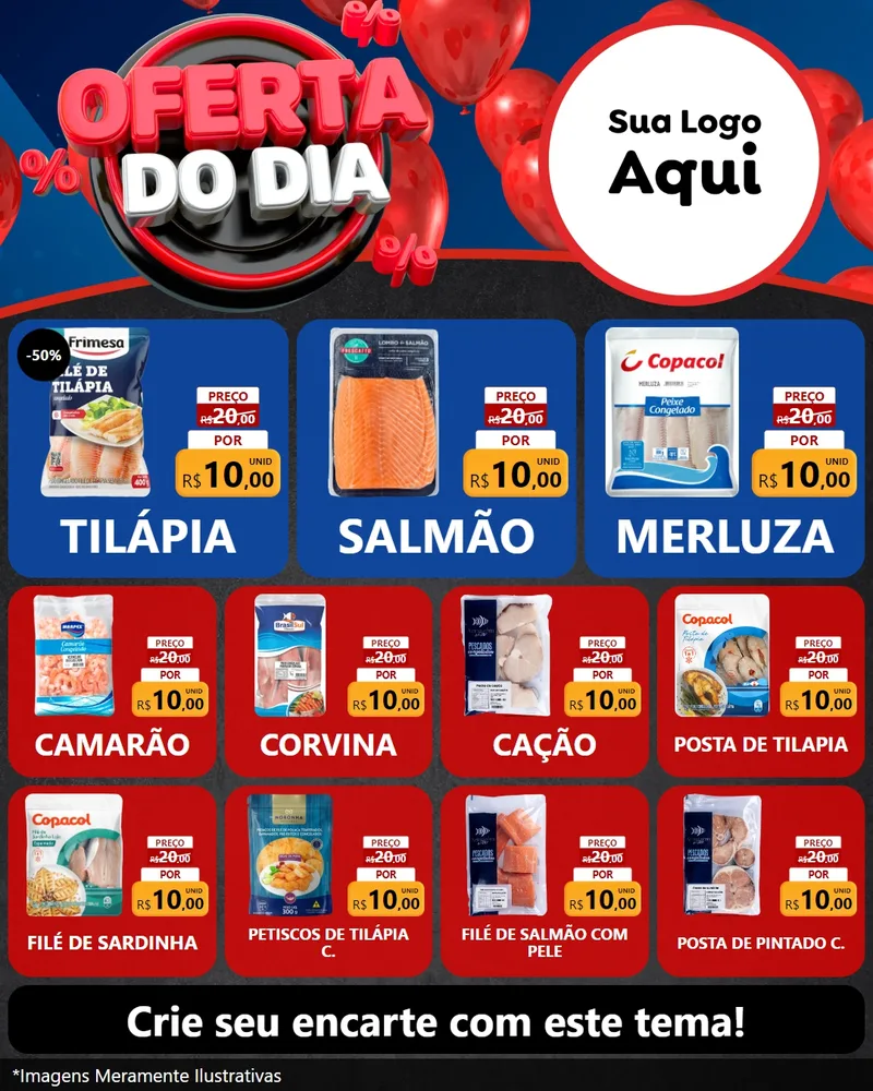 Modelo de Rede Social para Feed Instagram com o tema Oferta do Dia para Peixaria