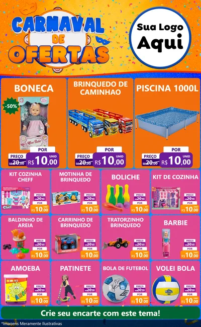 Modelo de Encarte para Encarte Grande com o tema Carnaval de Ofertas para Brinquedos