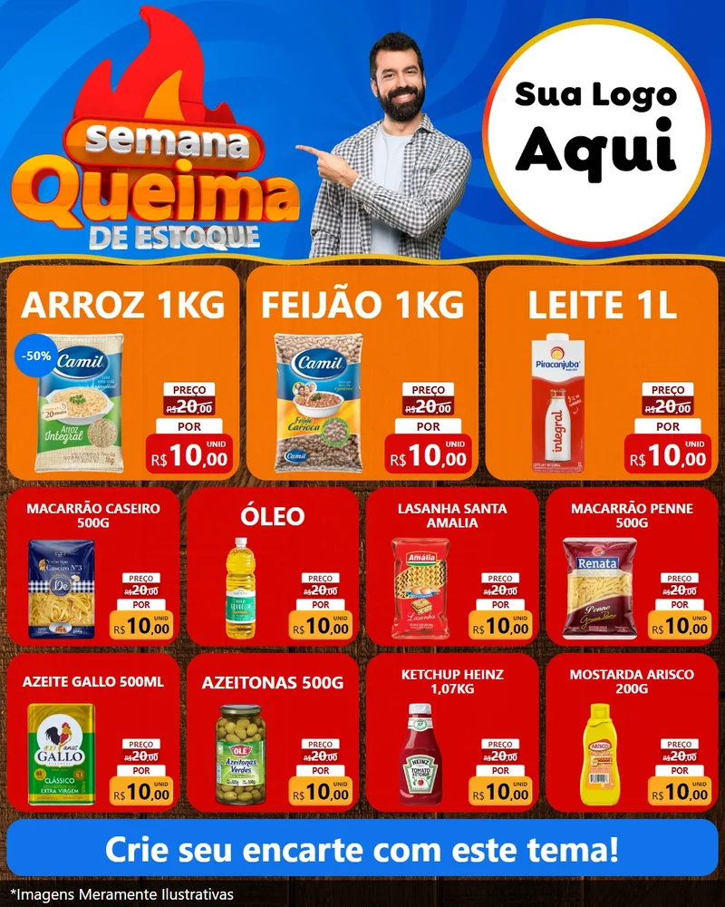 Modelo de Rede Social para Feed Instagram com o tema Semana Queima de Estoque para Supermercado