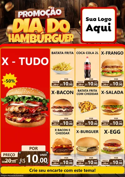 Modelo de Encarte para Encarte A4 Vertical com o tema Promoção dia do Hamburguer para Hamburgueria