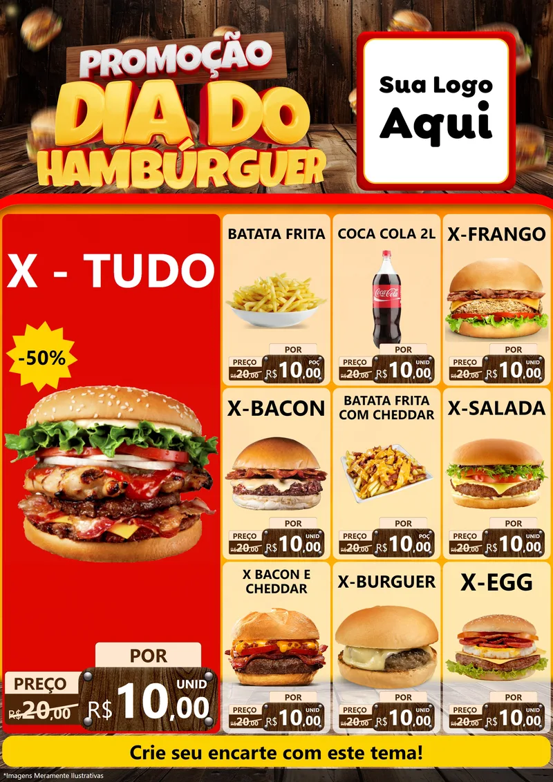 Modelo de Encarte para Encarte A4 Vertical com o tema Promoção dia do Hamburguer para Hamburgueria