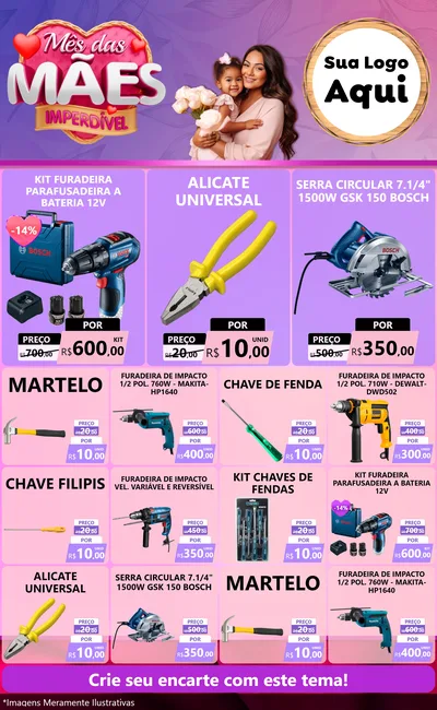 Modelo de Encarte para Encarte Grande com o tema Mês das Mães Imperdível para Maquinas e Ferramentas