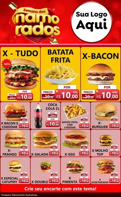 Modelo de Encarte para Encarte Grande com o tema Semana dos namorados para Hamburgueria