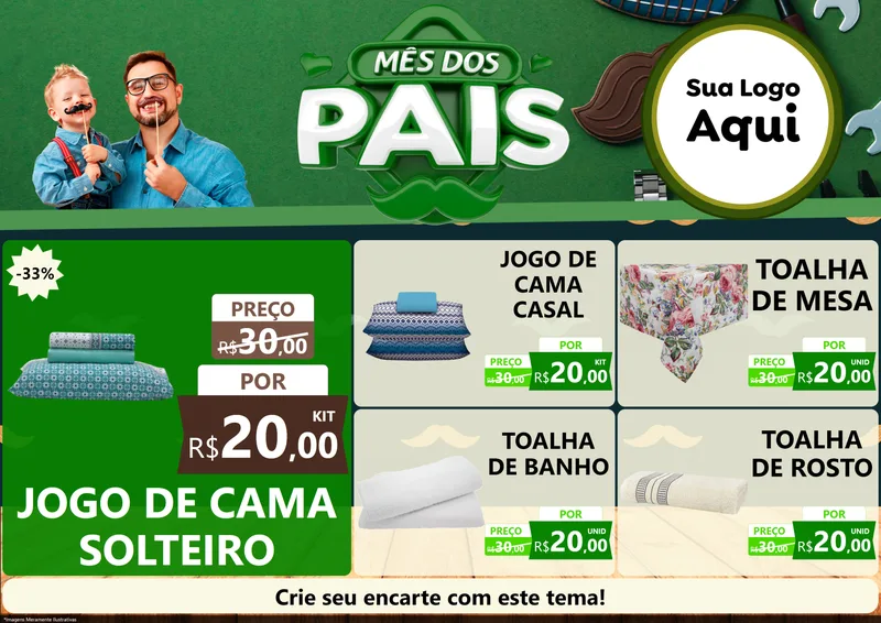 Modelo de Encarte para Encarte A4 Horizontal com o tema Mês dos Pais para Cama, Mesa e Banho