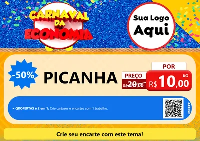 Modelo de Cartaz para Cartaz A4 Horizontal com o tema Carnaval da Economia para Açougue