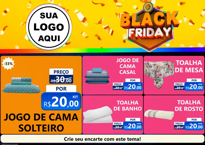 Modelo de Encarte para Encarte A4 Horizontal com o tema Black Friday para Cama, Mesa e Banho