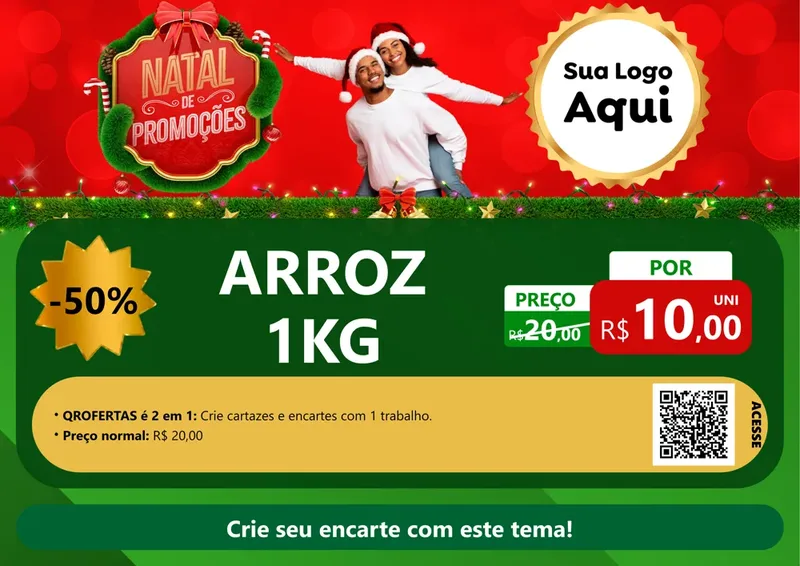 Modelo de Cartaz para Cartaz A4 Horizontal com o tema Natal de Promoções para Supermercado