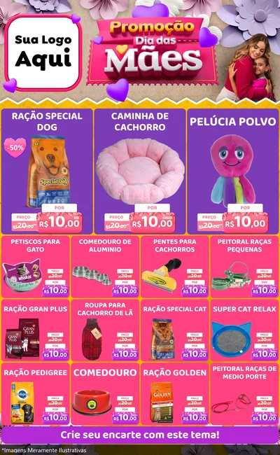 Modelo de Encarte para Encarte Grande com o tema Promoção Dia das Mães para Pet Shop