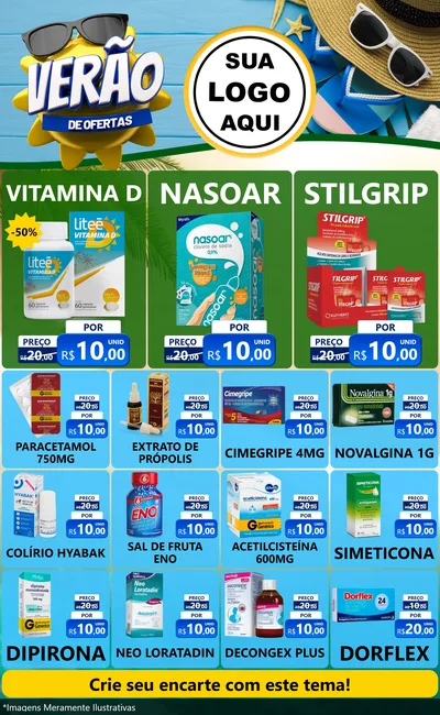 Modelo de Encarte para Encarte Grande com o tema Verão de Ofertas para Farmácia