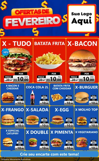 Modelo de Encarte para Encarte Grande com o tema Ofertas de Fevereiro para Hamburgueria