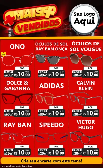 Modelo de Encarte para Encarte Grande com o tema Mais Vendidos para Óticas