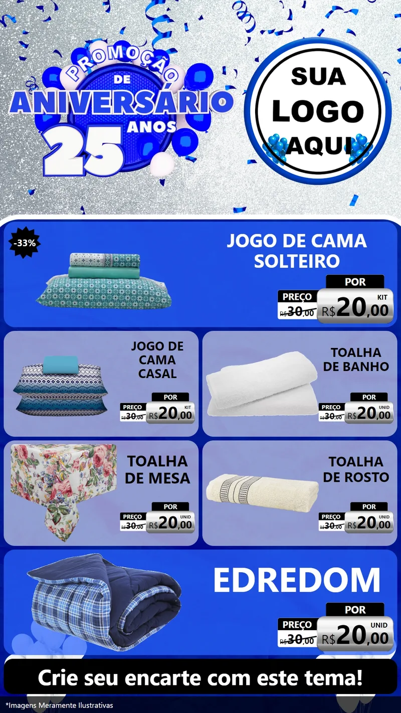 Modelo de TV para TV Vertical com o tema Promoção de Aniversário - 25 Anos para Cama, Mesa e Banho