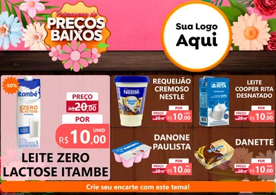 Modelo de Encarte para Encarte A4 Horizontal com o tema Primavera de Preços Baixos para Frios e Laticínios