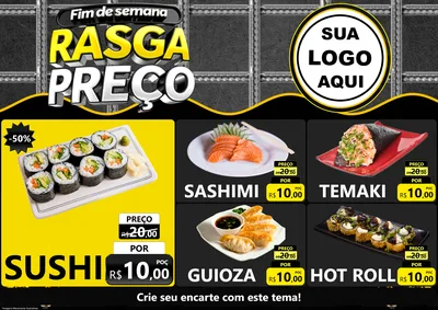 Modelo de Encarte para Encarte A4 Horizontal com o tema Fim de Semana Rasga Preço para Comida japonesa