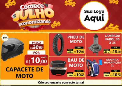 Modelo de Encarte para Encarte A4 Horizontal com o tema Comece Julho Economizando para Moto peças