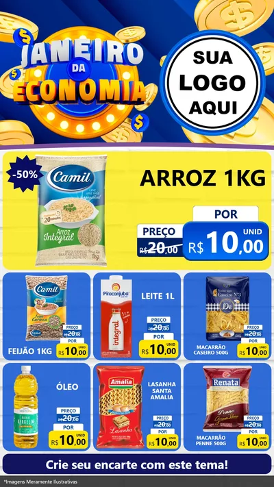 Modelo de Rede Social para Stories com o tema Janeiro da Economia para Supermercado