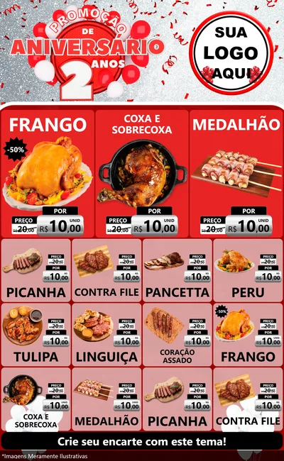 Modelo de Encarte para Encarte Grande com o tema Promoção de Aniversário - 2 Anos para Assados
