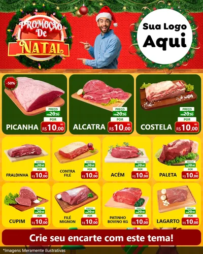 Modelo de Rede Social para Feed Instagram com o tema Promoção de Natal para Açougue