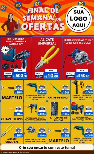 Modelo de Encarte para Encarte Grande com o tema Final de Semana de Ofertas para Maquinas e Ferramentas