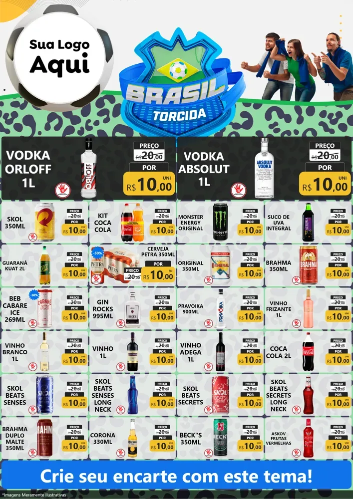 Modelo de Encarte para Encarte A4 Vertical com o tema Brasil Torcida - Copa para Distribuidora de bebidas