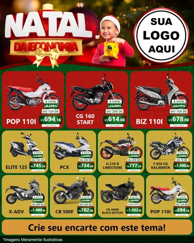 Modelo de Rede Social para Feed Instagram com o tema Natal da Economia para Concessionaria de Motos