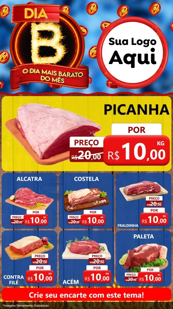 Modelo de Rede Social para Stories com o tema Dia B - O Dia Mais Barato Do Mês para Açougue