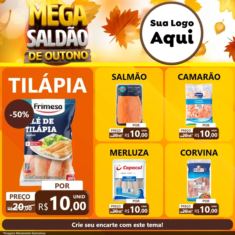 Modelo de Rede Social para Feed Facebook com o tema Mega Saldão de Outono para Peixaria