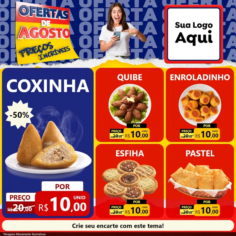 Modelo de Rede Social para Feed Facebook com o tema Ofertas de Agosto - Preços Incríveis para Salgadaria