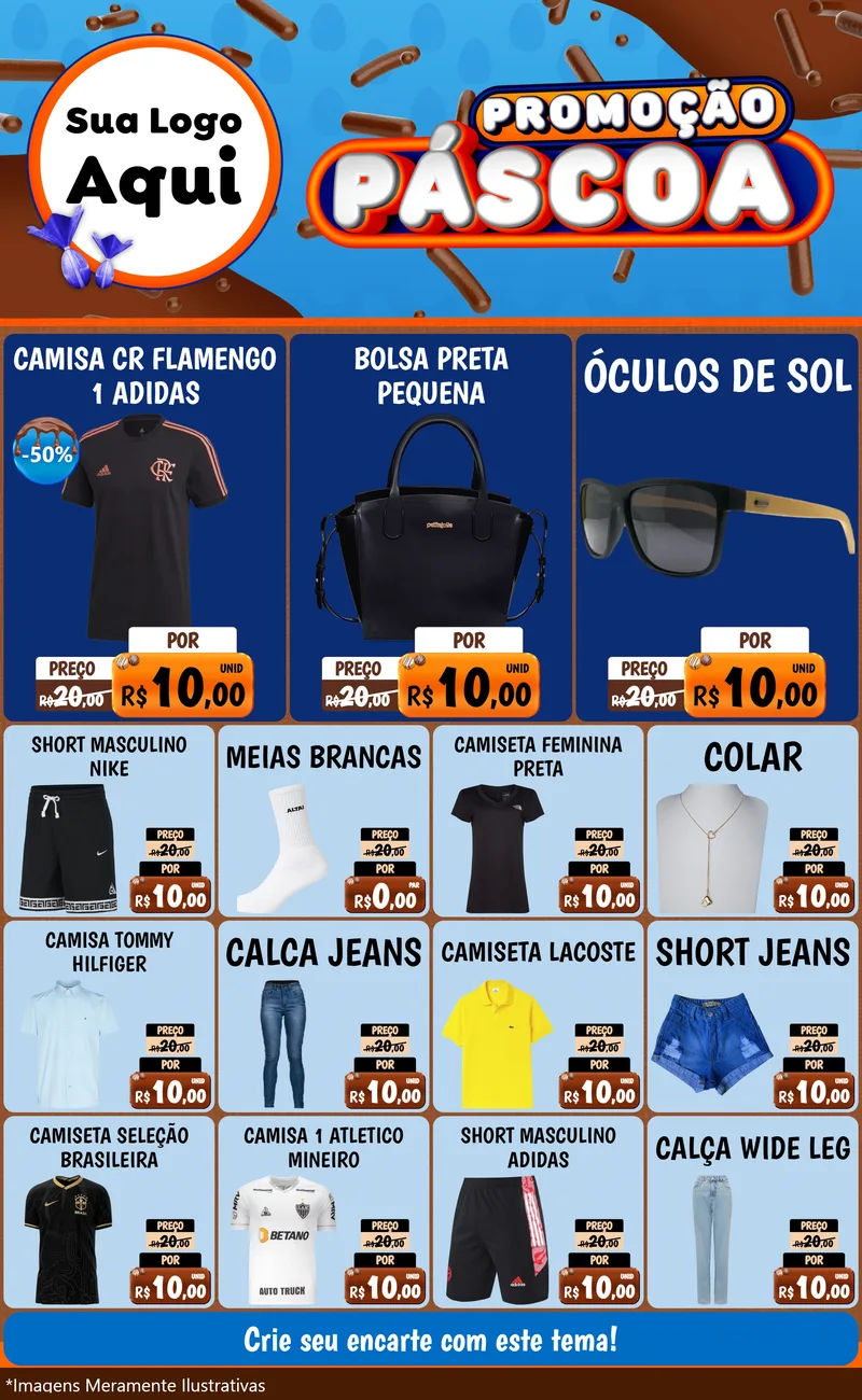 Modelo de Encarte para Encarte Grande com o tema Promoção Páscoa para Roupas e acessórios