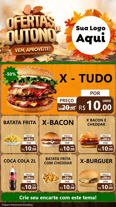 Modelo de Rede Social para Stories com o tema Ofertas de Outono - Vem, Aproveite! para Hamburgueria