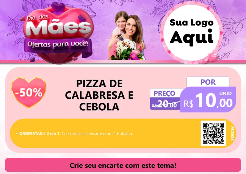 Modelo de Cartaz para Cartaz A4 Horizontal com o tema Dia das Mães Ofertas para Você! para Pizzaria