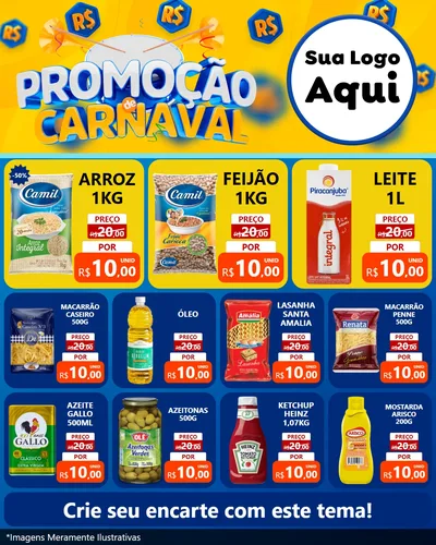 Modelo de Rede Social para Feed Instagram com o tema Promoção de Carnaval para Supermercado