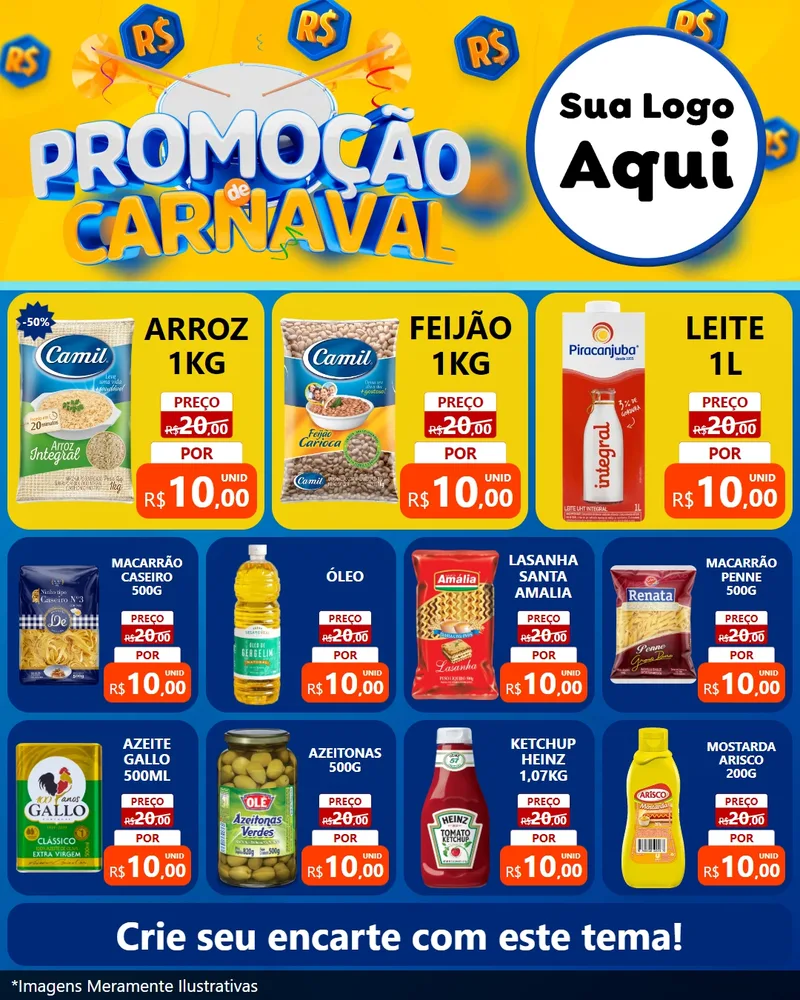 Modelo de Rede Social para Feed Instagram com o tema Promoção de Carnaval para Supermercado
