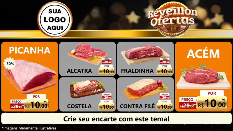 Modelo de TV para TV Horizontal com o tema Réveillon de Ofertas para Açougue