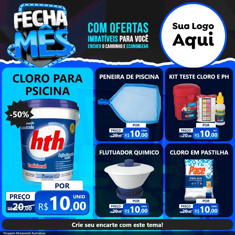 Modelo de Rede Social para Feed Facebook com o tema Fecha Mês para Produtos para Piscina