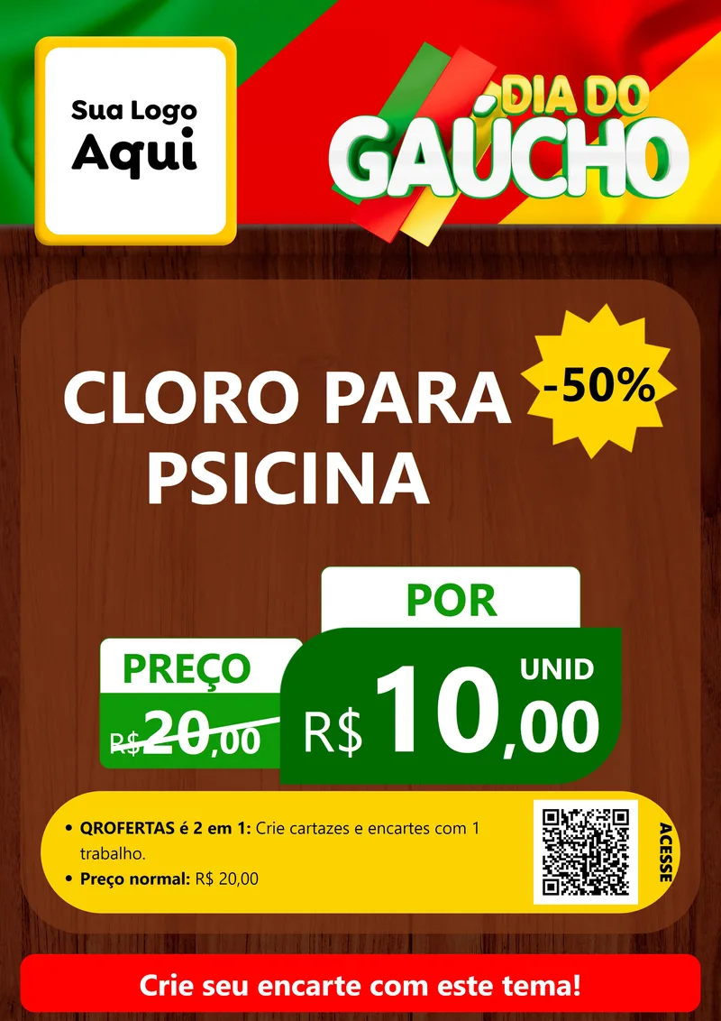 Modelo de Cartaz para Cartaz A4 Vertical com o tema Dia do Gaúcho para Produtos para Piscina