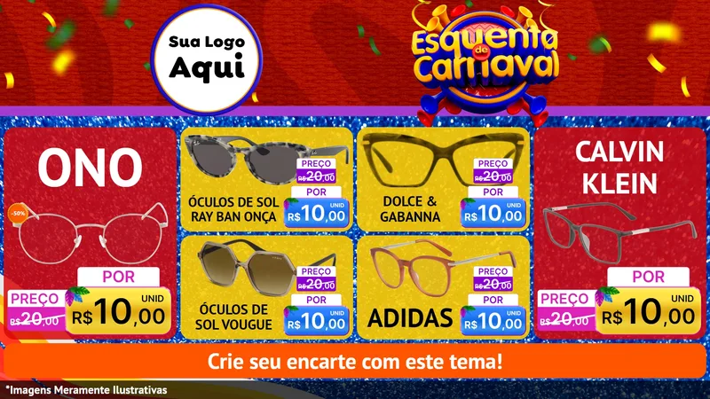 Modelo de TV para TV Horizontal com o tema Esquenta de Carnaval para Óticas
