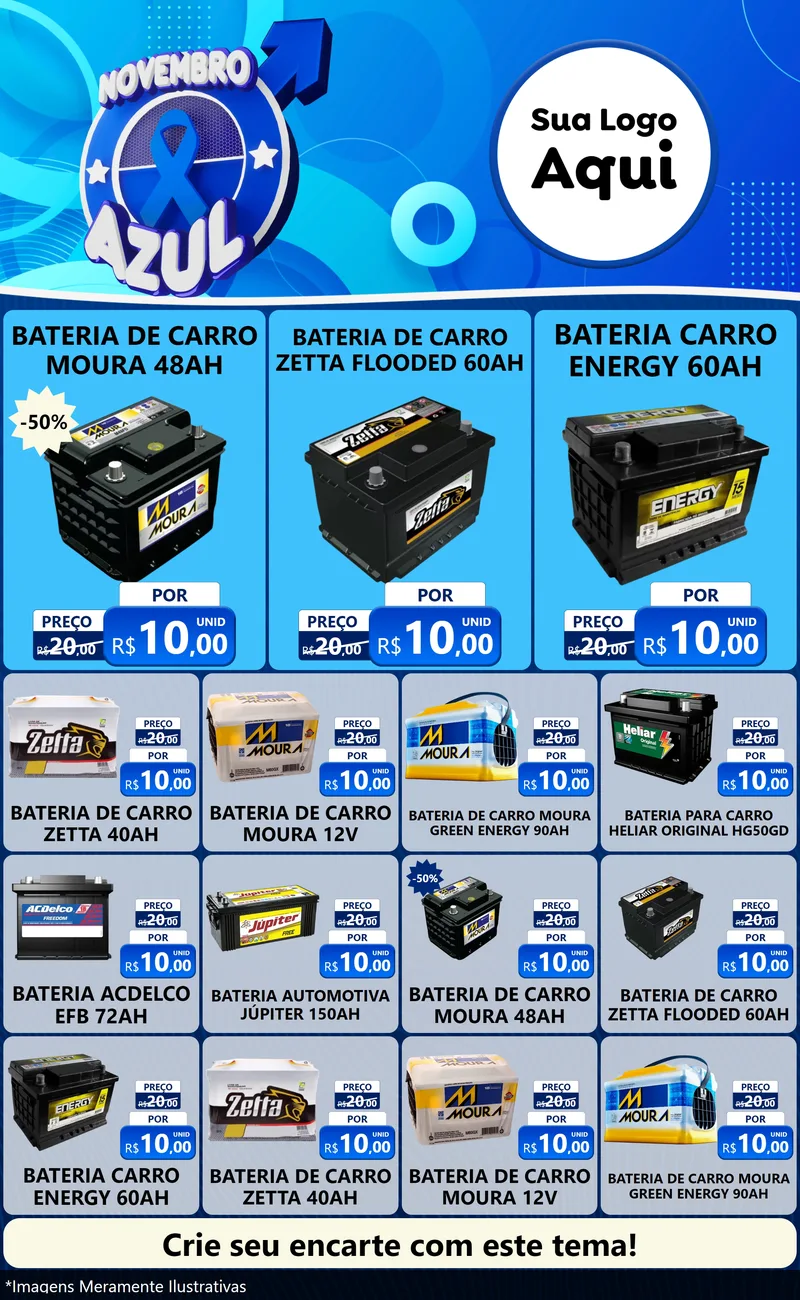Modelo de Encarte para Encarte Grande com o tema Novembro Azul para Baterias Elétricas