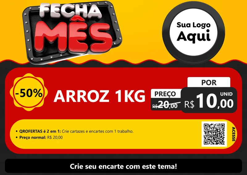Modelo de Cartaz para Cartaz A4 Horizontal com o tema Fecha Mês para Supermercado