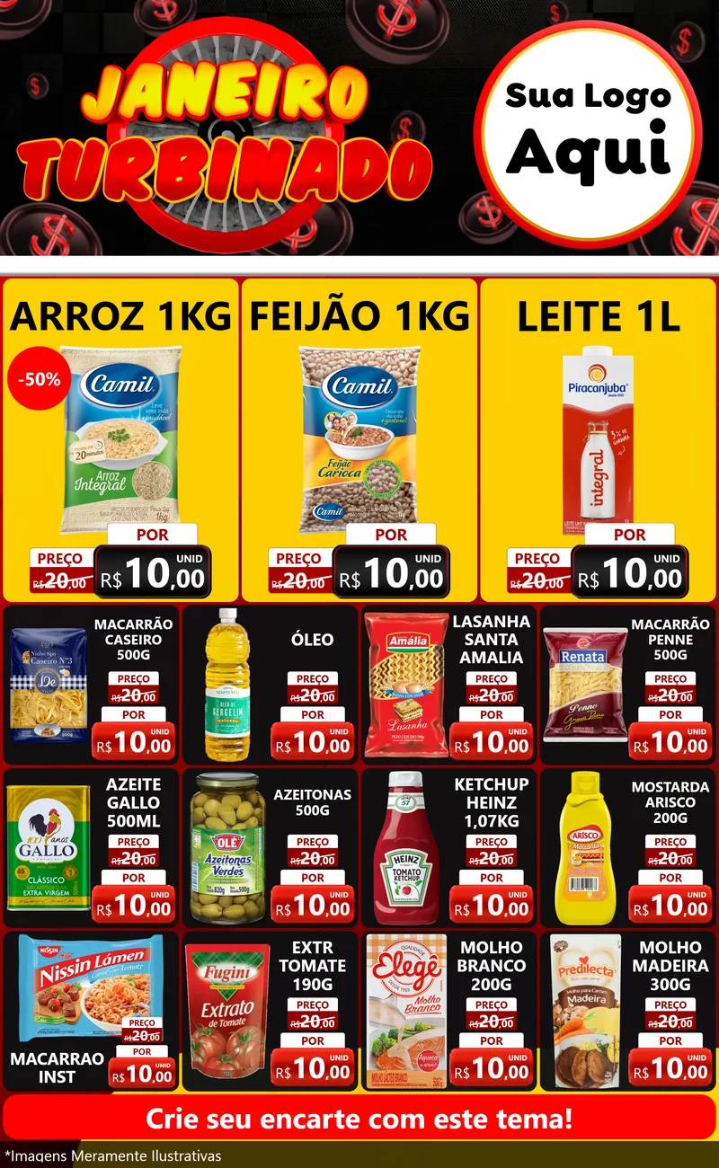 Modelo de Encarte para Encarte Grande com o tema Janeiro Turbinado para Supermercado