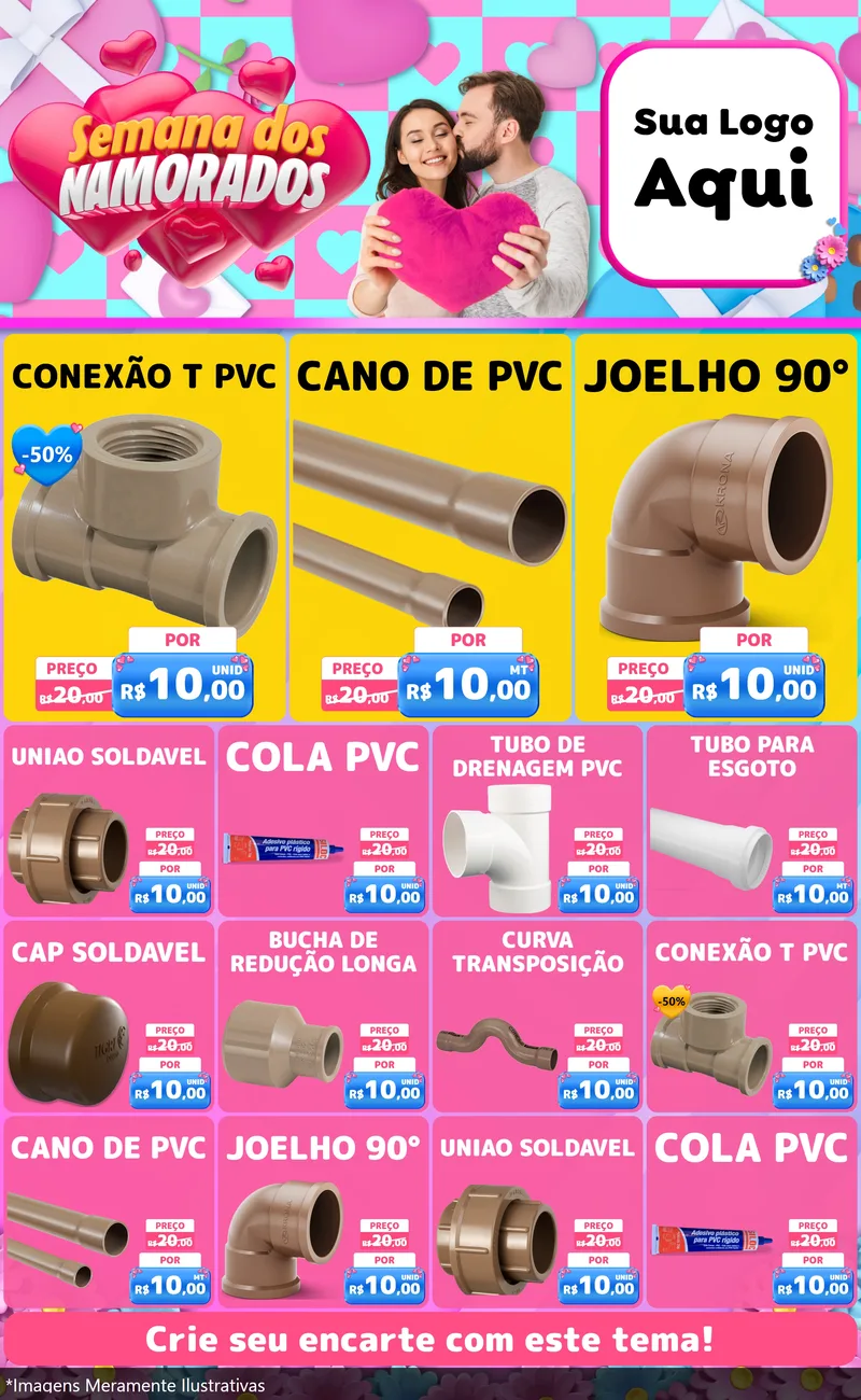 Modelo de Encarte para Encarte Grande com o tema Semana dos Namorados para Tubos e conexões