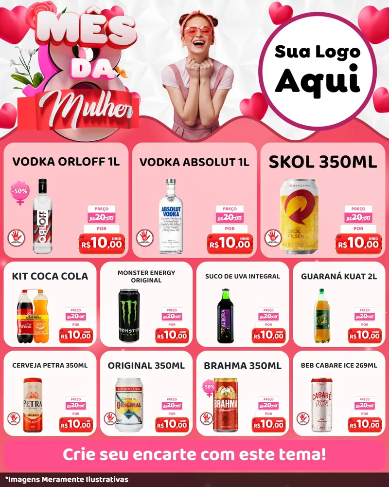 Modelo de Rede Social para Feed Instagram com o tema Mês da Mulher para Distribuidora de bebidas