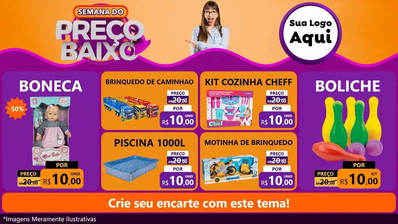 Modelo de TV para TV Horizontal com o tema Semana do Preço Baixo para Brinquedos