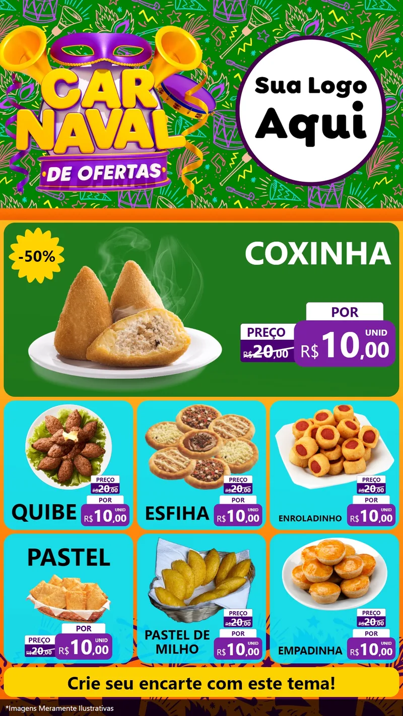 Modelo de Rede Social para Stories com o tema Carnaval de Ofertas para Salgadaria