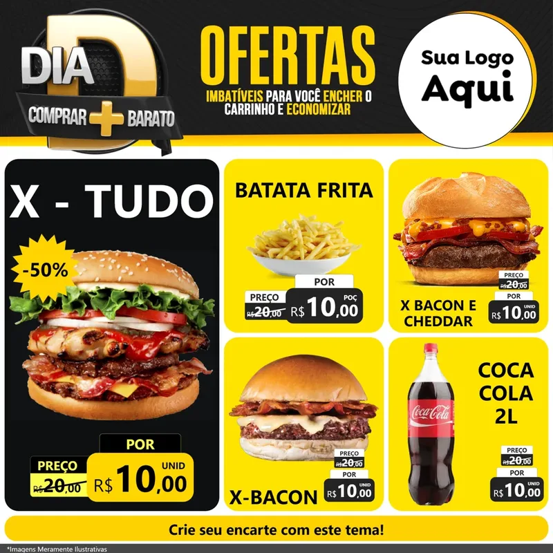 Modelo de Rede Social para Feed Facebook com o tema Dia D Mais Economia para Hamburgueria