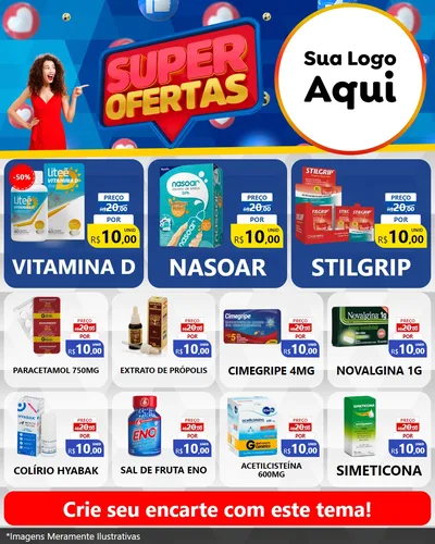 Modelo de Rede Social para Feed Instagram com o tema Super Ofertas para Farmácia