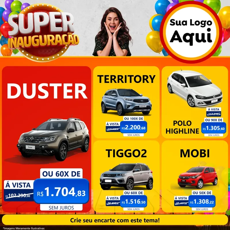Modelo de Rede Social para Feed Facebook com o tema Super Inauguração para Concessionaria de Carros
