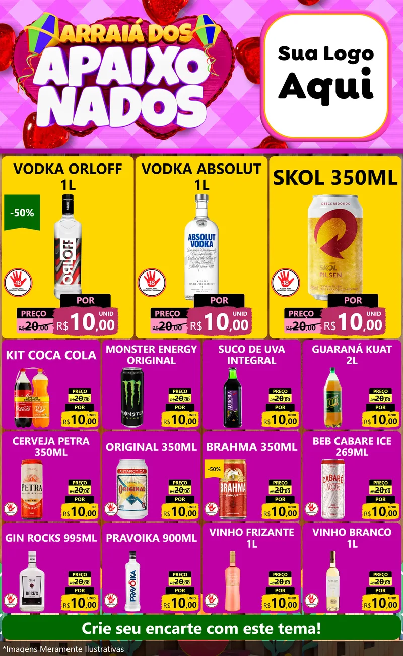 Modelo de Encarte para Encarte Grande com o tema Arraiá dos Apaixonados para Distribuidora de bebidas