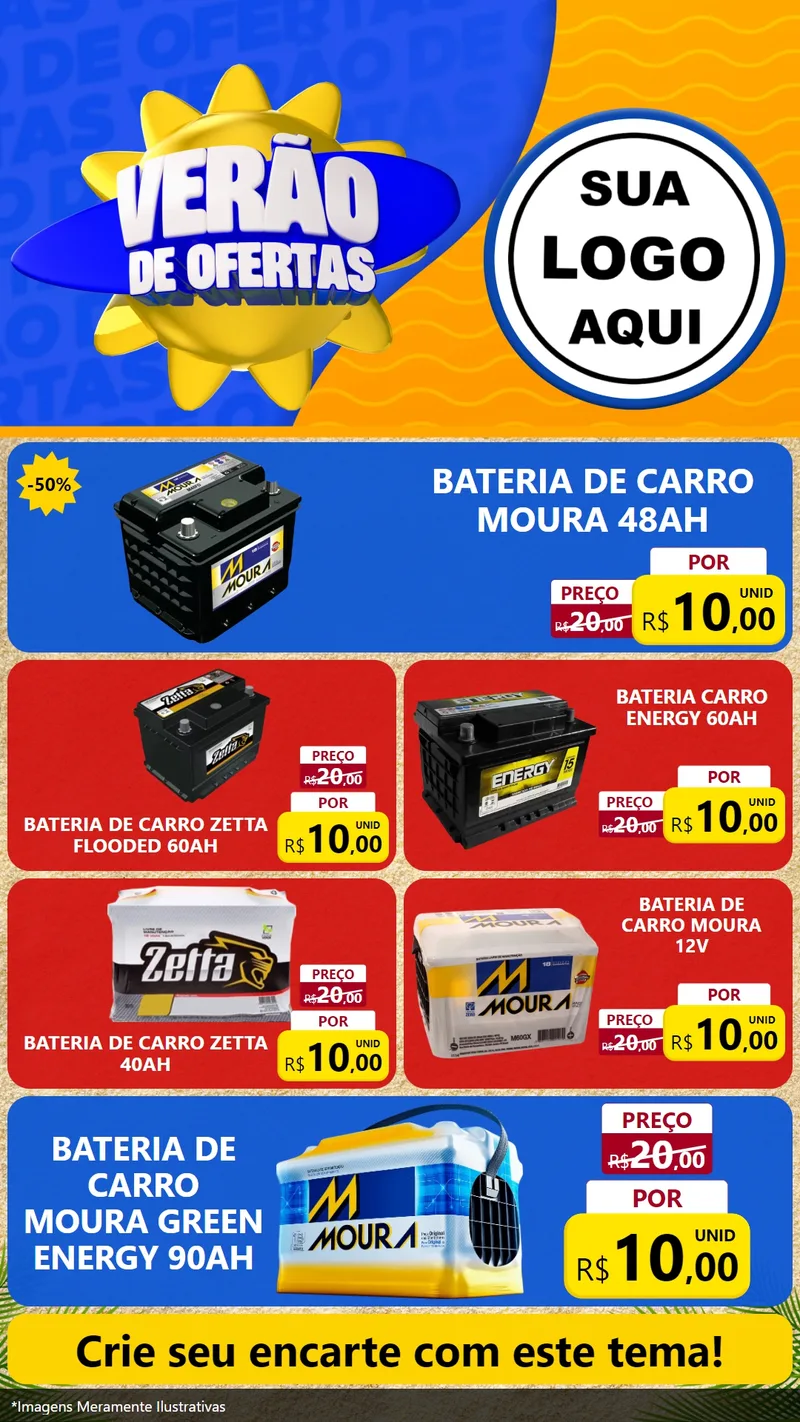 Modelo de TV para TV Vertical com o tema Verão de Ofertas para Baterias Elétricas